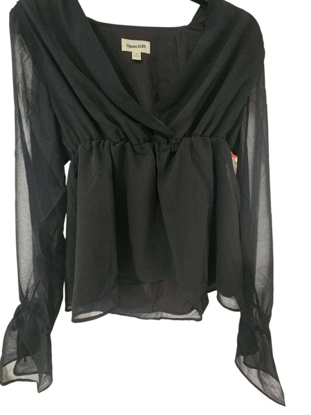 Top Edit Black Babydoll Chiffon Top Shirt Sheer Flowy Sz S